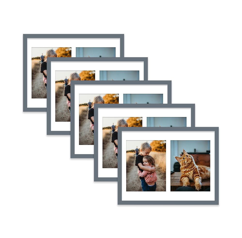 Grey Multi Photo Frame - Holds 2 x 9x7 Pictures, Family Collage Picture Frame for Wall Display, 16x12 Frame size, Set of 5