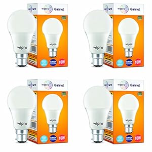 wipro 10W B22D LED Cool Day White Bulb, Pack of 4 (Garnet)