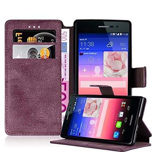 Cadorabo Funda para Huawei P7 Funda de Cuero Sintético Retro en Rojo Apagado – Cubierta Protectora Estilo Libro con Cierre Magnético, Tarjetero y Función de Suporte – Etui Case Cover
