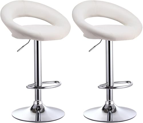 SMTE Leather Bar Chair Stools -Set of Two -White with keychain