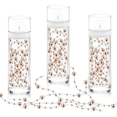 NUZELA 50 Pcs Rose Gold Vase Filler Centerpiece Table Decorations, 13in Faux Pearl String Filler for Floating Candles, Wedding, Dining, Party, Table Centerpieces Decorations Cover