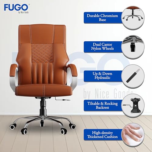 Image of FUGO FG21 Ergonomic Office Chair,Adjustable Height,Cushioned Back&Seat,Tilting Mechanism,Heavy Duty Metal Base,Dual Nylon Casters,Comfortable Desk Chair for Work,Home Office,3-Year Warranty(Tan)