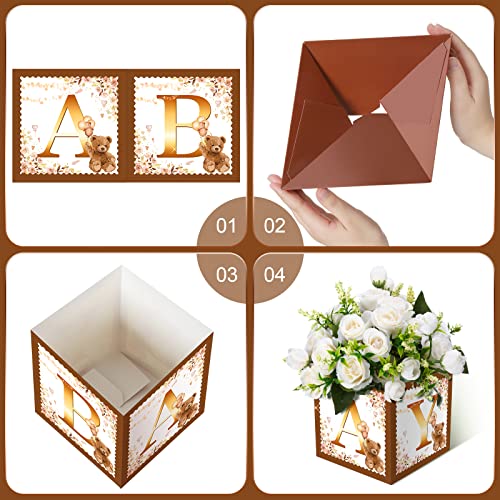 Image of Bucherry 6 Pcs Baby Shower Centerpiece Boxes with 'Baby' Letters Flower Boxes Tables Decoration for Girl Baby Shower, Birthday, Gender Reveal Party Favors(Brown,Brown Bear)
