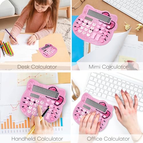 TuviKai Women Desk Calculator 12 Digit with Large LCD Display and Sensitive Button, Suitable for Adults and Children, Standard Function for Office, Home, School (Pink+Pink Jewel Model) の商品画像 6