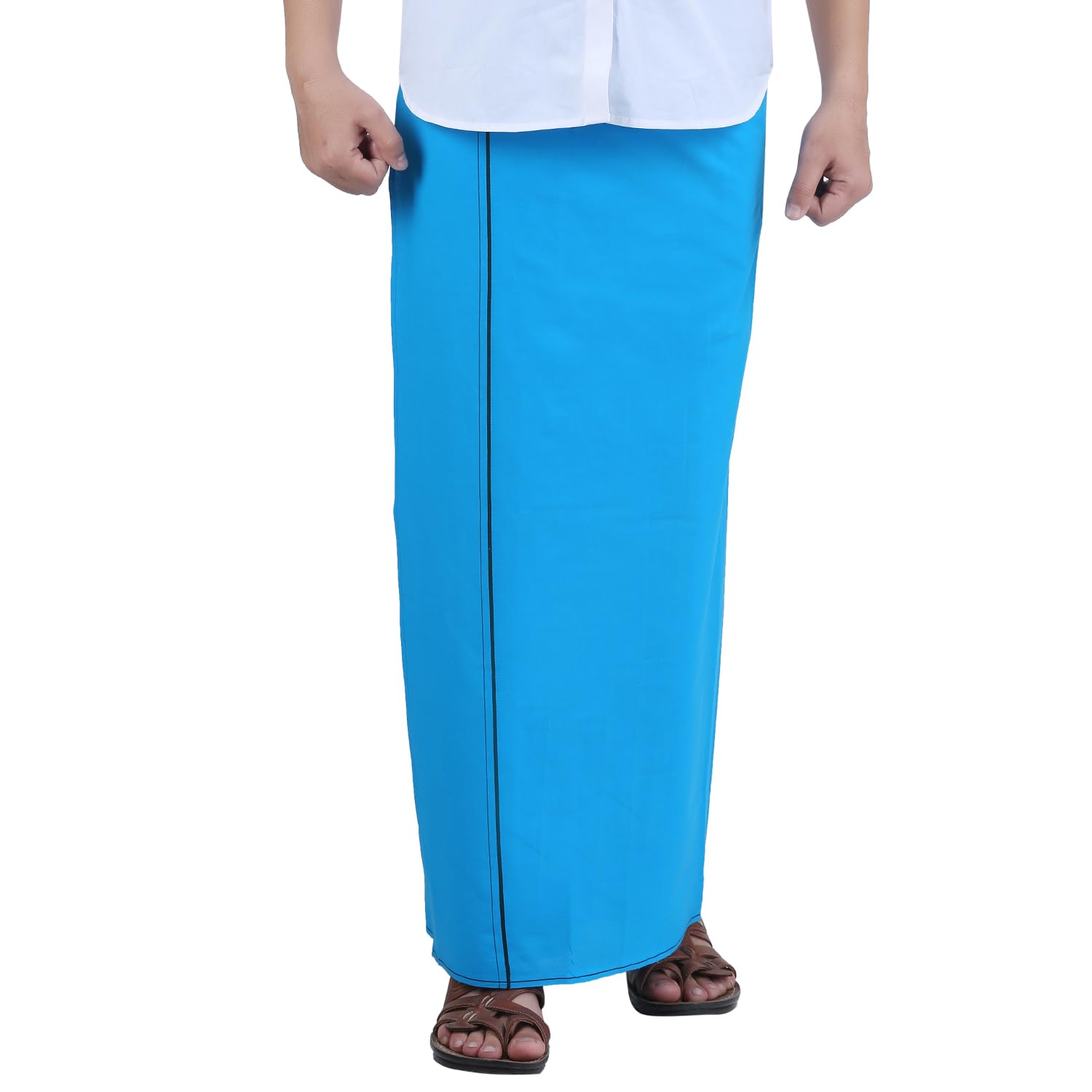 Prakasam Cotton Mens Sky Blue Colour Velcro Pocket Single Dhoti (Roja-Sky Blue) Size -Medium (Hip Size 34 To 40)