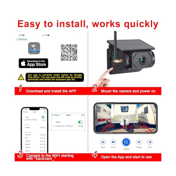 Solar-Powered Wireless Backup Camera with AI Security-Smart Human/Vehicle Detection,WiFi Connectivity,Cordless & Magnetic Mount Rear View Camera Upgrade Your Truck,Trailer,RV,or Camper WF102 - Image 3