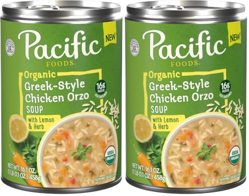 Image of Pacific Foods Organic Greek-Style Chicken Orzo Soup With Lemon and Herb, 16.1 oz Can (Pack of 2)