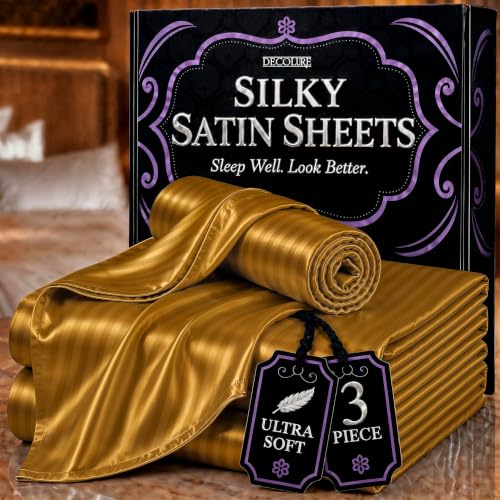 Image of DECOLURE Satin Sheets Twin Size | Softer Than Silk | Luxury 3 Pc Bed Set