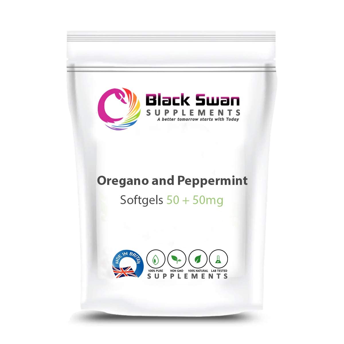 Black Swan Oregano and Peppermint Supplement—Healthy Urinary—Antioxidant—Anti-inflammatory—Healthy Cholesterol—50+50 softgels (120 softgels)