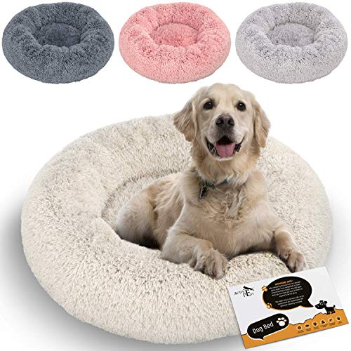 Active Pets Plush Calming Dog Bed, Washable Donut Dog Bed for Small Dogs, Medium & Large, Anti Anxiety Dog Bed, Soft Fuzzy Calming Bed for Dogs & Cats, Comfy Marshmallow Cuddler Nest Calming Pet Bed
