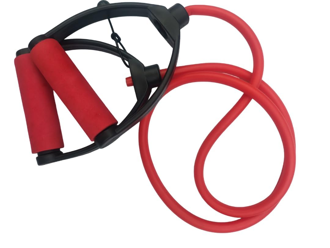 Resistance Tube Exercise Band with Soft Foam Handles | Heavy Duty Fitness Resistance Band for Full Body Workout, Strength Training & Home Gym,Red and Black-image-22
