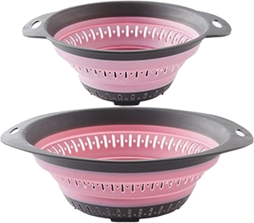 2 Pcs Collapsible Colander,Silicone Strainer Colanders & Food Strainers,for Vegetable and Fruit, Kitchen Essentials (Pink, One size)
