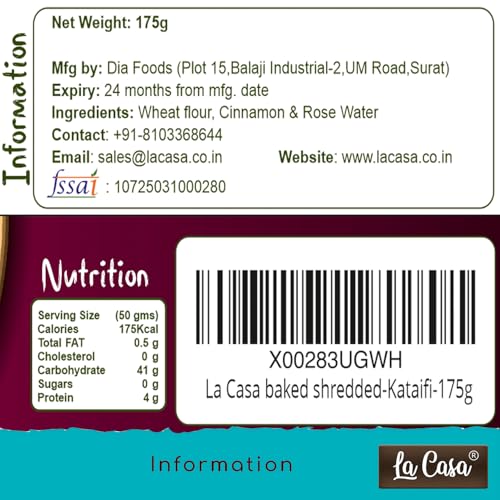 Image of La Casa Baked & Shredded Kataifi | Ready to Use Crushed Kadaifi, Roasted Shredded Phyllo Dough for Dubai Chocolate, Knafeh, Kunafa, Pistachio Chocolate Bars and Pastry Toppings | 175g |