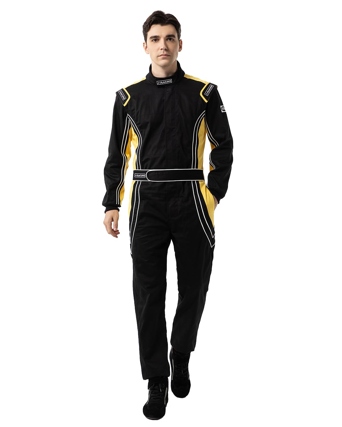 J-RACING® Racing Suit Karting Suit/Race/Rally Go Kart Auto Racing Fire SFI 3.2A/1 (Black/Yellow-L)
