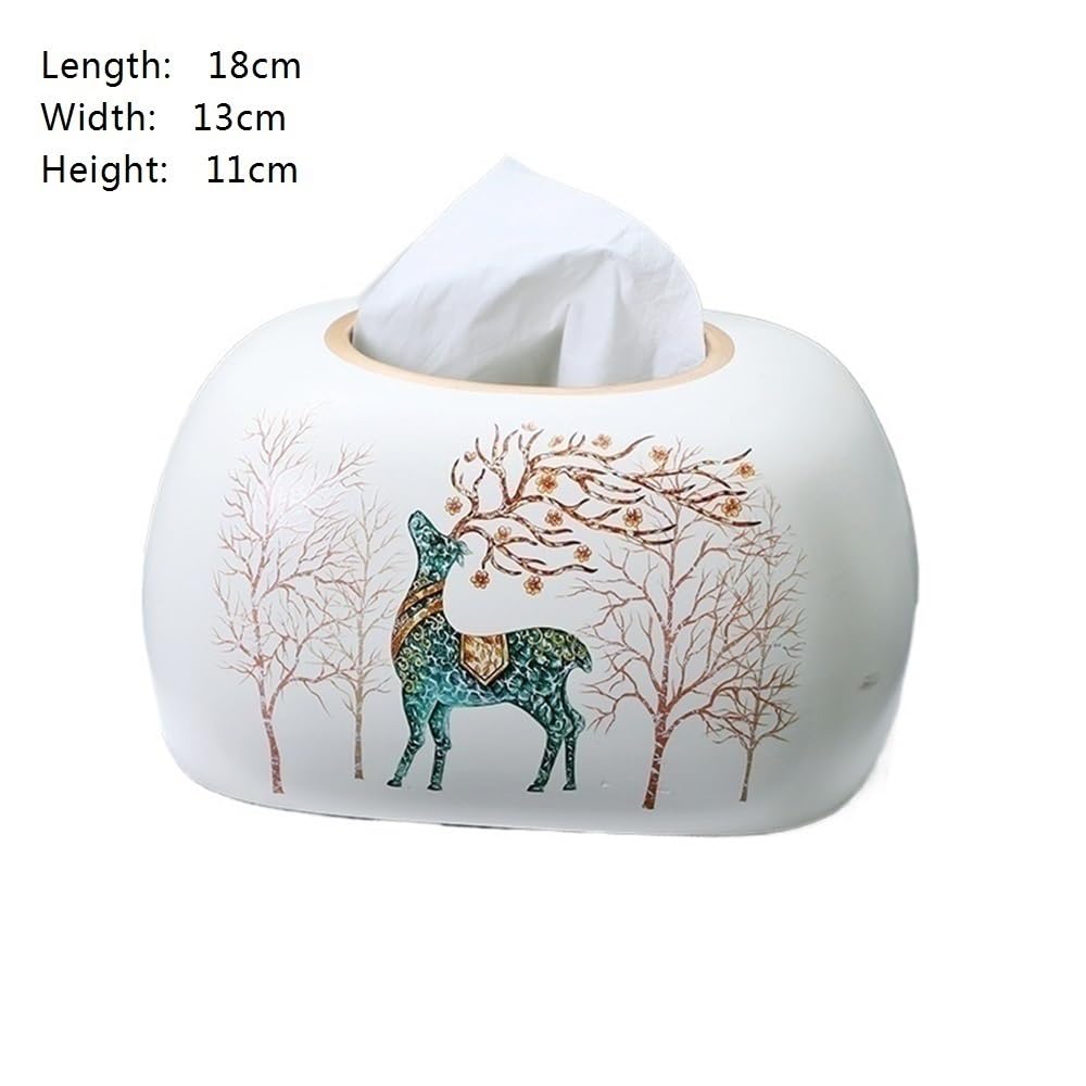 Scatola porta fazzoletti in ceramica da tavolo con motivo a cervo nel bosco, for soggiorno, bianca