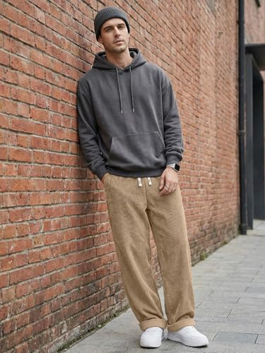 Image of JMIERR Mens Corduroy Pants Wide Leg Baggy Sweatpants | Loose Fit Joggers, Elastic Waist Drawstring, Casual Sweatpants, Vintage Pants, Fall Winter Fashion, Streetwear