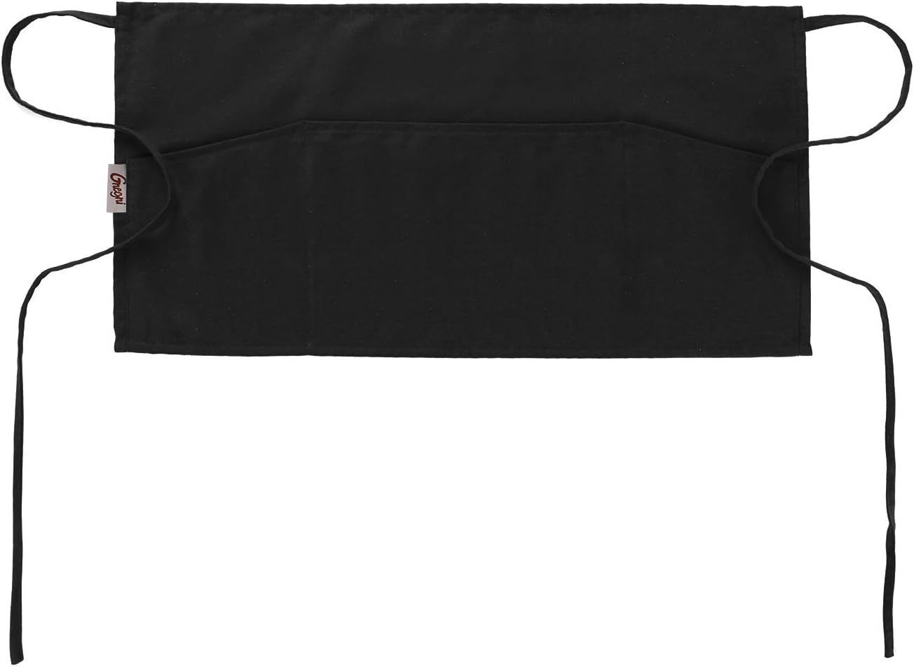 GNEGNI 3 Pockets Waist Apron-24 x12 Waitress Waiter Server Apron Unisex Short Half Uniform Apron for Home Kitchen Restaurant Bistro Cafe Bar(Black)