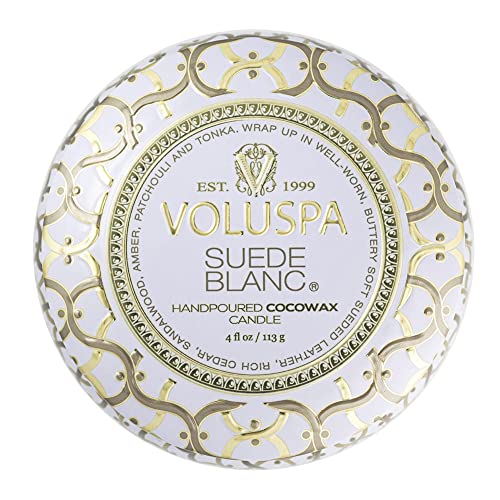 Voluspa Vela decorativa de estaño ante blanco 113g
