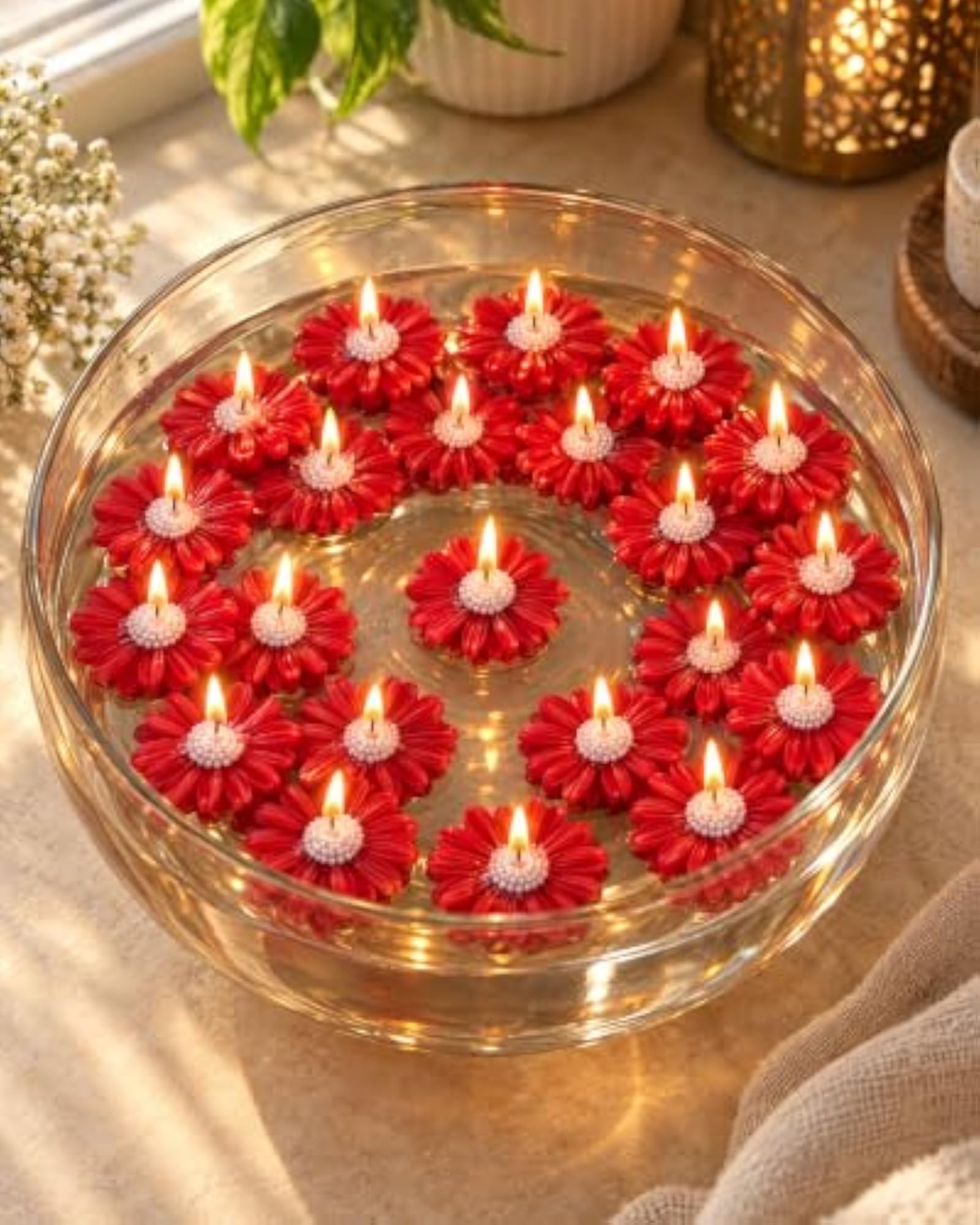 Red Daisy Flower Shaped Water Floating Scented Candles