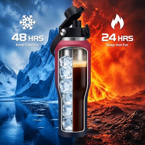 Image of Insulated Water Bottle 40 oz - Keep Cold 48h & Hot 24h Vacuum Large Metal Insulated Tumbler Fits in The Car, Bike, Treadmill, Stroller, Golf Cart Cup Holder, Travel Coffee Mug