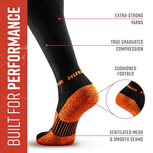 Image of MudGear Graduated Compression Socks, Durable, Sweat-Resistant OCR Performance Socks with Cushioned Footbed, Made in USA