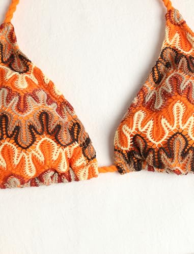 Image of ZAFUL 2 Piece Triangle Bikini for Women Knitted Rope Halter Bikini Sets Sexy Bathing Suit Side Tie Swimsuits Beachwear