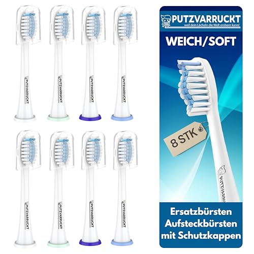 PUTZVARRUCKT 8er-Set Aufsteckbürsten WEICH (Sensitiv) passend für Philips Sonicare Schallzahnbürsten-Aufsätze Ersatzköpfe f. HX-Modelle & ProResults Soft Sanfte Reinigung