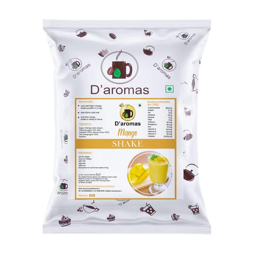 D'aromas Mango Shake Premix Powder 1.5kg, 100% Vegetarian Instant Delicious Milkshake, Ready Mix Powder Ideal For Home, Parties,Wedding, Cafe, Restaurant (Each 500gm) (Pack Of 3)-image-3