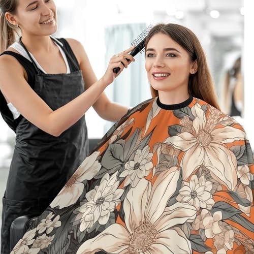 Capa para Corte de Cabello Naranja y Blanca 170x144 cm miniatura 5