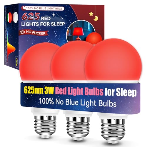 Image of Neporal 3W 625nm Red Light Bulbs for Sleep, 100% Blue Light Blocking Bulb, Red Light Night Light for Melatonin Promoting, A19 40W Equivalent Dim Light Bulbs for Bedroom, Baby Nursery, 3 Pack