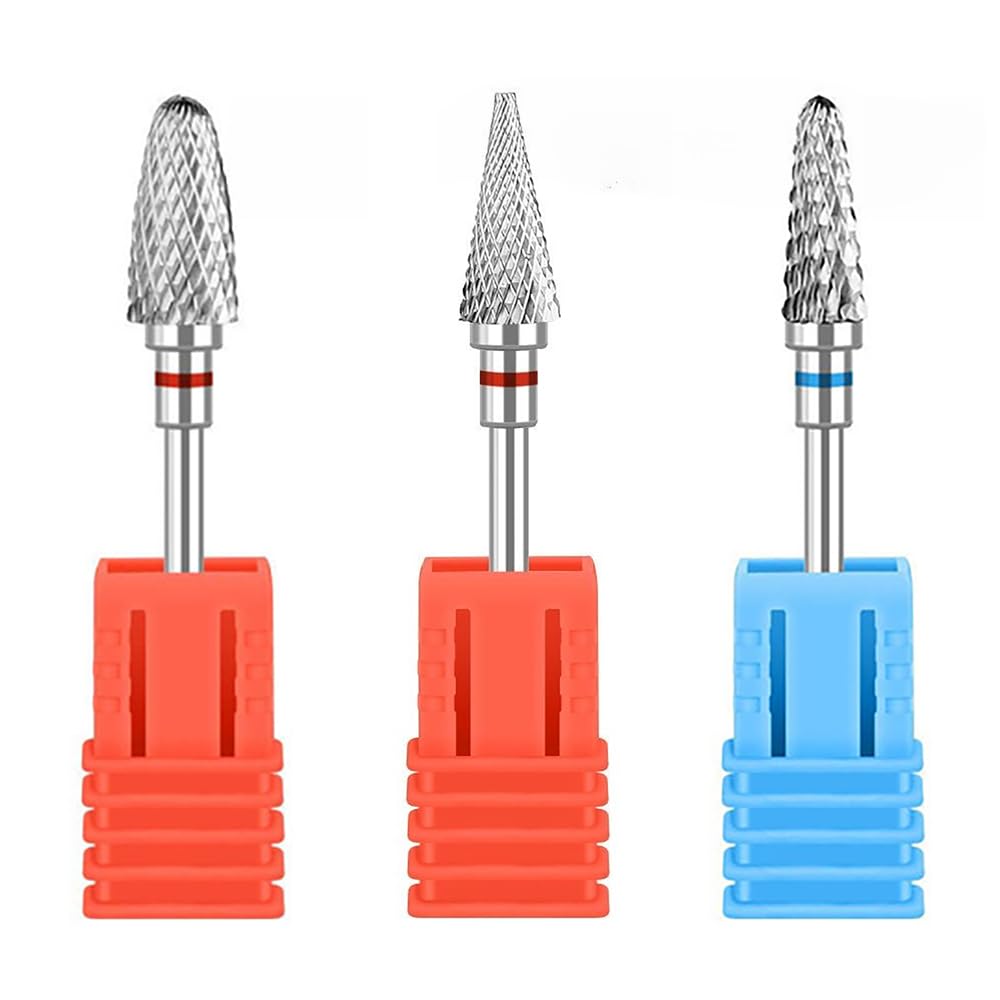 3 Pezzi Punte Fresa Unghie, 3/32 Pollici Punta Fresa Unghie Carburo di Tungsteno, per Rimuovere Gel, Acrilico, Cuticola, Strumenti per Manicure e Pedicure