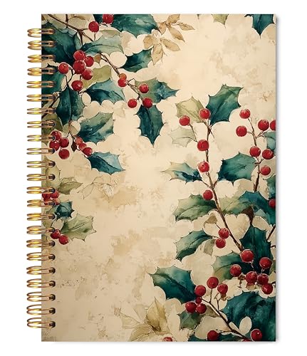 Carnet botanique de houx rétro à spirales format A5 14x21 cm