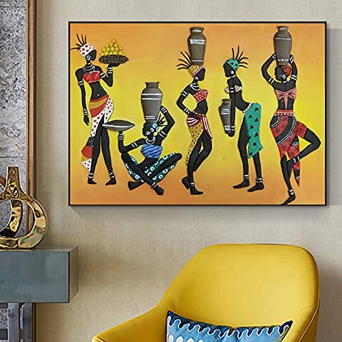 Tableau femme africaine abstraite en toile de style scandinave rétro pour salon 70x100cm