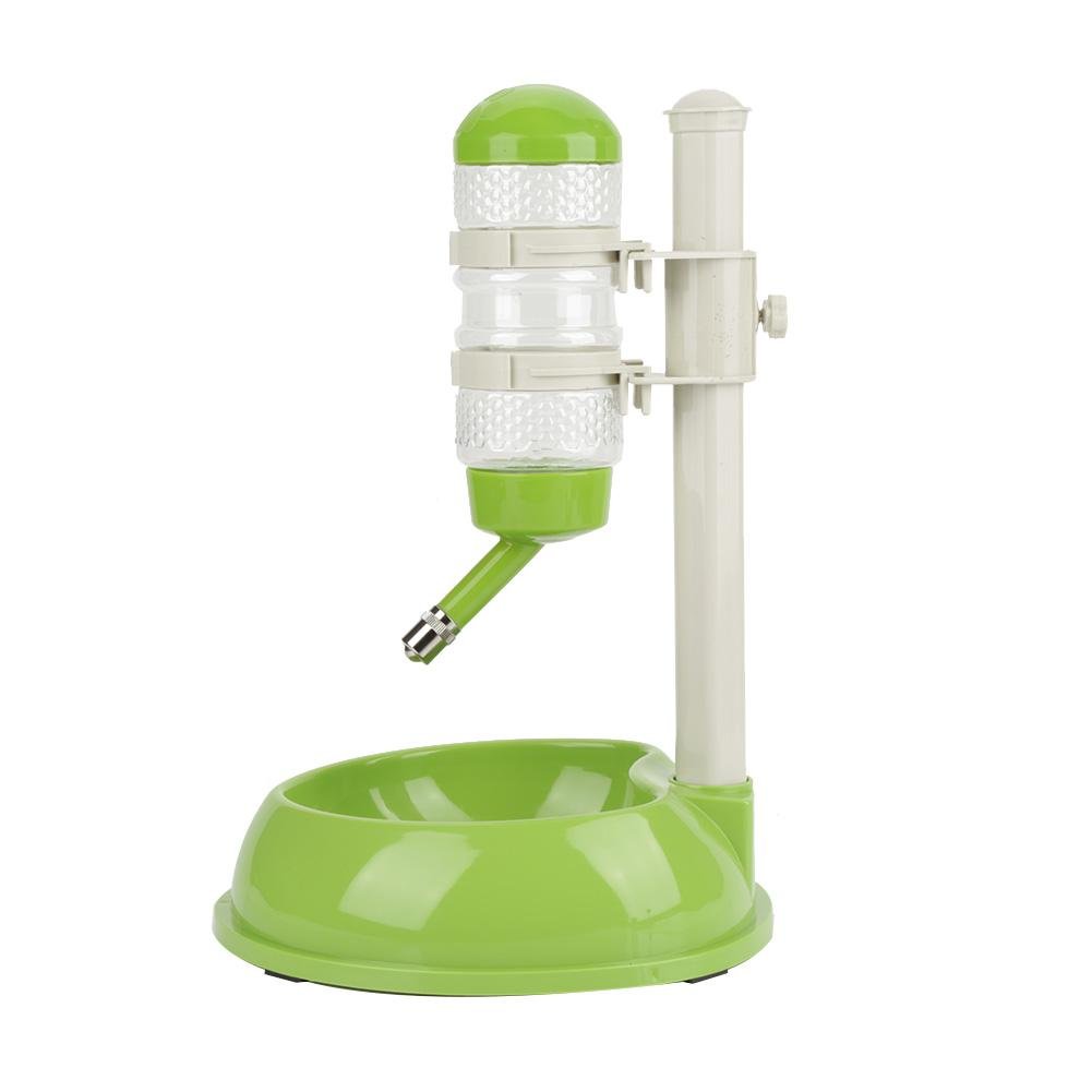 Fdit Dispensador de Agua Potable 500ml Cuenco de Alimentos con Botella de Agua para Mascotas Dispensador Grande Ajustable Automáticamente de Altura para Gato Socialme-EU(Verde)