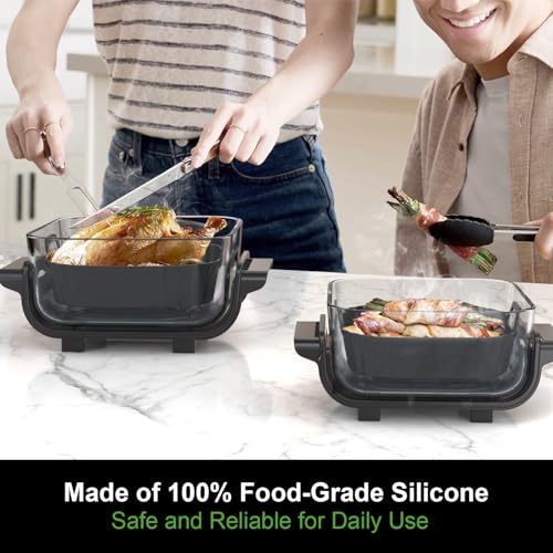 Image of Square Silicone Air Fryer Liners for Ninja Crispi FN101GY FN101SG FN101ST FN101MT FN101PL Large for 4Qt, Small for 6Cup, Reusable Basket Trays, 4-in-1 Portable Glass Airfryer Accessories