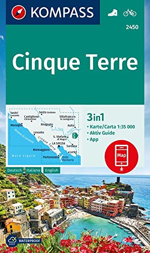 Produktfoto von KOMPASS Wanderkarte 2450 Cinque Terre 1:35.000: 3in1 Wanderkarte, mit Aktiv Guide inklusive Karte zur offline Verwendung…