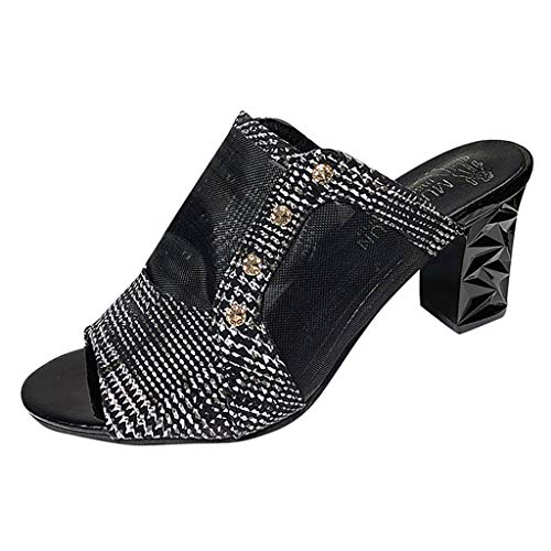 YWLINK Mujer Zapatos,Malla Boca De Pescado Tacon Alto Sandalias Y Zapatillas De Gran TamañO Moda Playa Fondo Grueso Antideslizante CóModo CóCtel Fiesta Al Aire Libre Regalo De CumpleañOs(Negro,40EU)