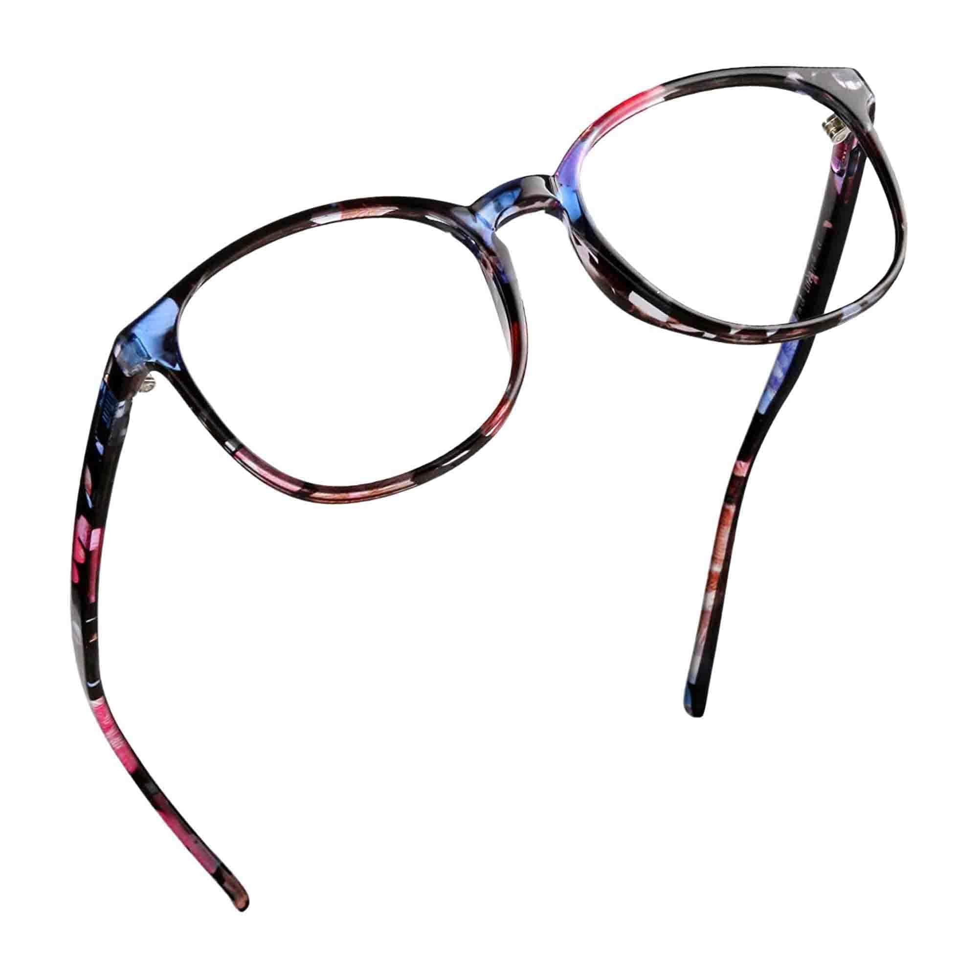 LifeArt Round Blue Light Blocking Glasses, Computer Glasses, Gaming Glasses, TV Glasses for Women Men (Floral, 4.50 Magnification)