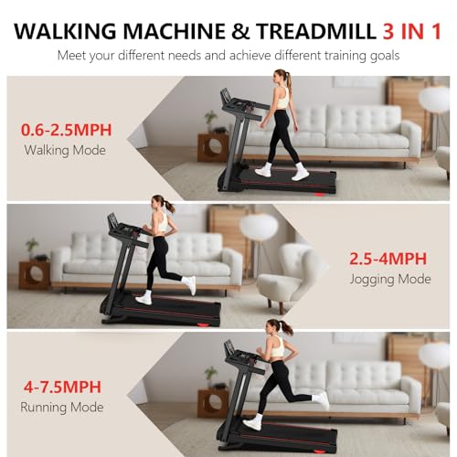 Treadmill with 0-15% Auto Incline, 0.6-7.5MPH Foldable Walking Pad Treadmill with Handle Bar for Home Small, 3.0HP Low Noise Portable Walking Running Machine for Small Space, 350LBS Capacity - Image 6