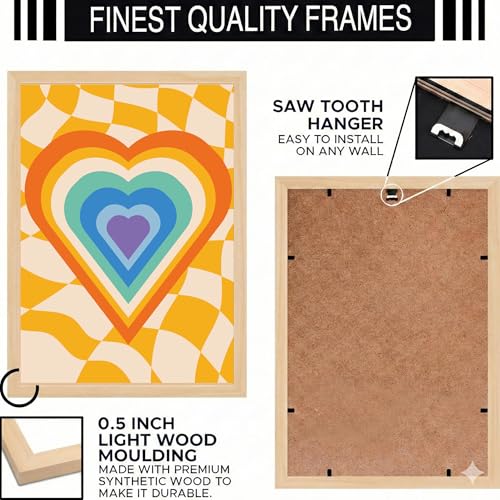 Image of BLINKART Heart Retro Checkered Aesthetic Modern Art Walls With Frame | Natural Wood Texture | Living Room Bedroom Office Wall Decoration | Poster Home Decor Frames Wall Bedroom | 12x8 Inches (D71)