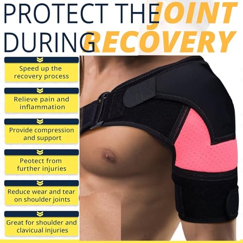 Image of TIMA Shoulder Brace for Women & Men - Pain Relief for Torn Rotator Cuff, Support and Compression - Sleeve Wrap for Shoulder Stability and Recovery - Fits Left and Right Arm (Pink)