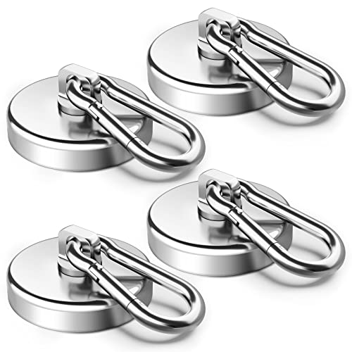 FINDMAG Magnetic Hooks Heavy Duty 170LBS, Strong Neodymium Magnetic Hooks with Carabiner Hook for Hanging at Home, Office Locker, Workplace, Refrigerator, Cruise Ship or Travel, 4 Pack