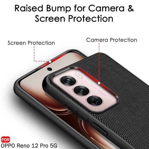 Image of TheGiftKart Back Cover Case for Oppo Reno 12 Pro 5G | Slim & Lightweight | Ultra-Premium Design | Camera Protection Bump | Fabric Texture Case Cover (PC & TPU, Black)