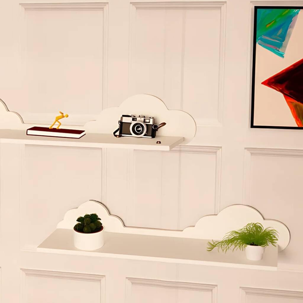 HomeZone® Lot de 2 étagères flottantes en Forme de Nuage pour Chambre d'enfant ou Salle de Jeux Panneau MDF Blanc, étagère légère pour Rebord d'image, étagère pour Chambre de bébé, Murale 54 cm