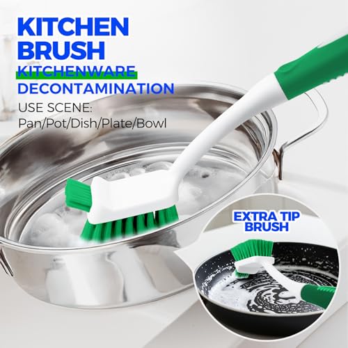 Holikme Cleaning Brush Set for Household Use, Scrub Brush, Kitchen Brush, Tile Lines Brush for Bathroom, Floor, Tub, Shower and Kitchen Surface (Green) - Image 5