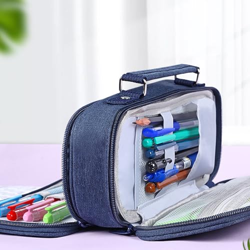 Image of Pencil Case Canvas Pen Pouch Large Capacity Organizer Multi-functional Pencil Bag with Zipper Compartments (Pink)
