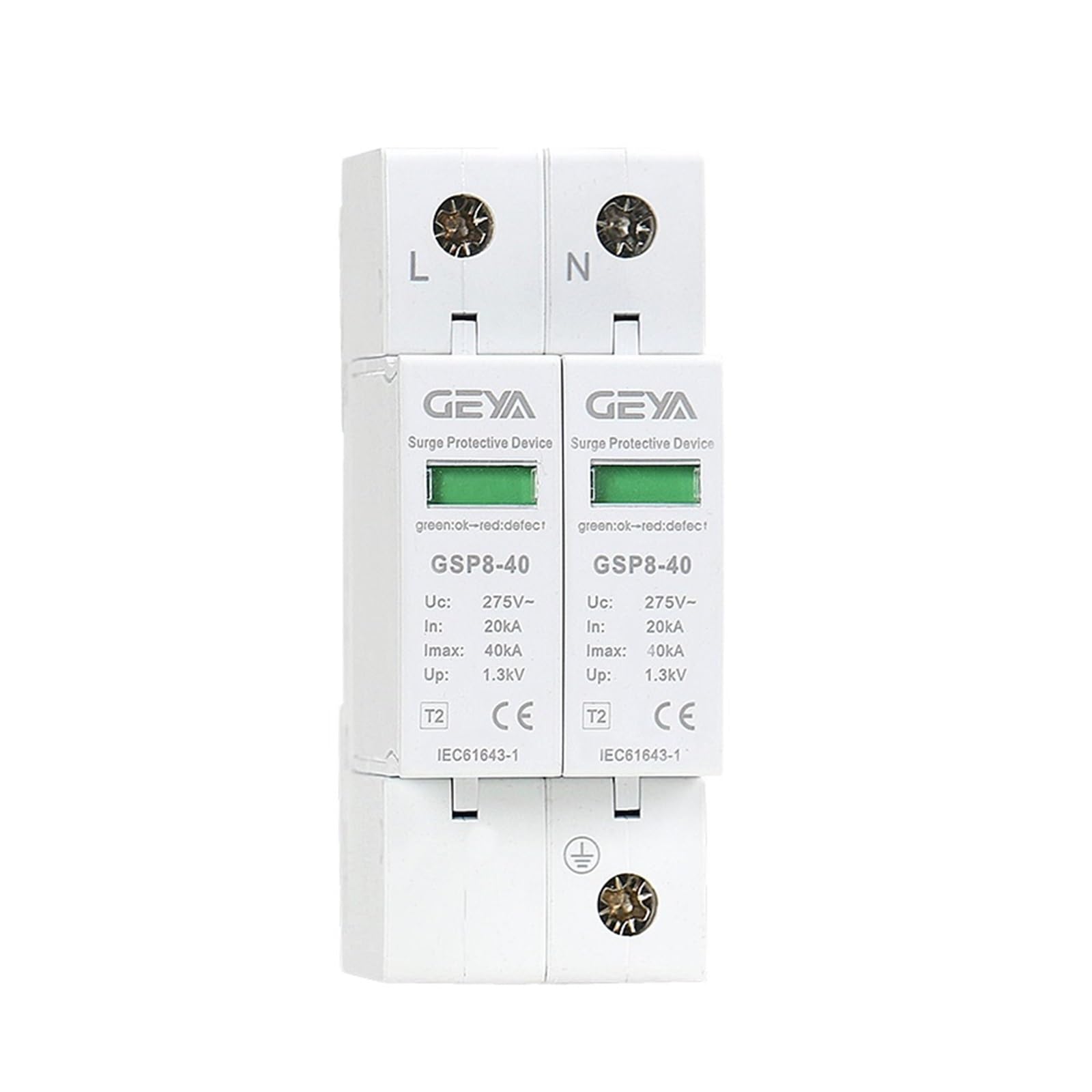 GSP8 SPD 1P 2P 3P 4P Überspannungsschutz 220V Schiene AC275V AC385V 400V 440V 40KA SPD Haushalt Überspannungsschutz Sonderangebot (Color : 400V 40KA, Size : 2P)