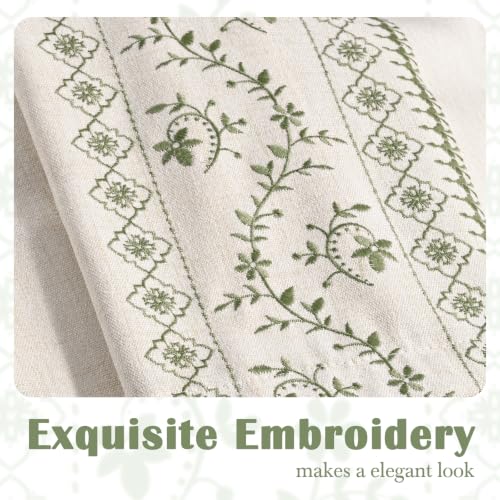 Image of Yinhua Boho Valances for Windows Sage Green Embroidered Floral Valance Curtains, Light Filtering Farmhouse Window Valances Rod Pocket Kitchen Valance Curtains for Living Room, Bathroom, 52 inch W x 18 inch L