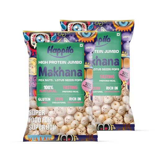Image of Happilo Premium Jumbo Fox Nuts (Phool Makhana) 200g, Healthy Snack Low Calorie Gluten Free and Vegan (Pack of 2)