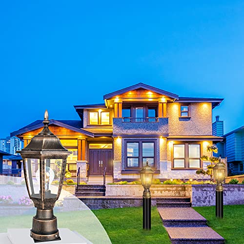 Fudesy Outdoor Post Lights, Electric Exterior Lamp Post Light Fixture With Pier Mount Base, Led Bulb Included, Anti Corrosion Plastic Materials, 2-Pack Pole Lanterns For Garden, Patio, Pathway, Bronze #TOP5
